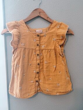 Cat & Jack Yellow Floral Button-Front Ruffle Sleeve Top